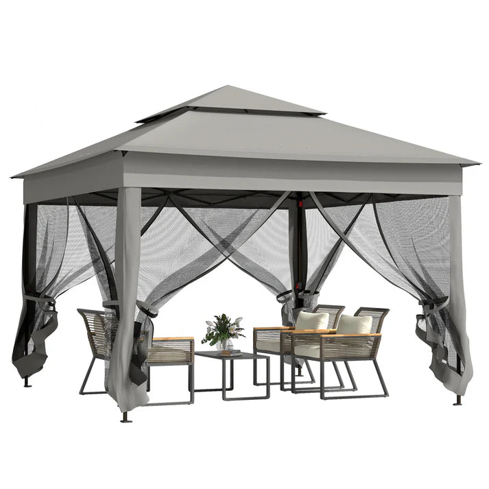 Pop Up Gazebo with Mesh Curtains and Steel Frame, 10.7 ft x 10.7 ft