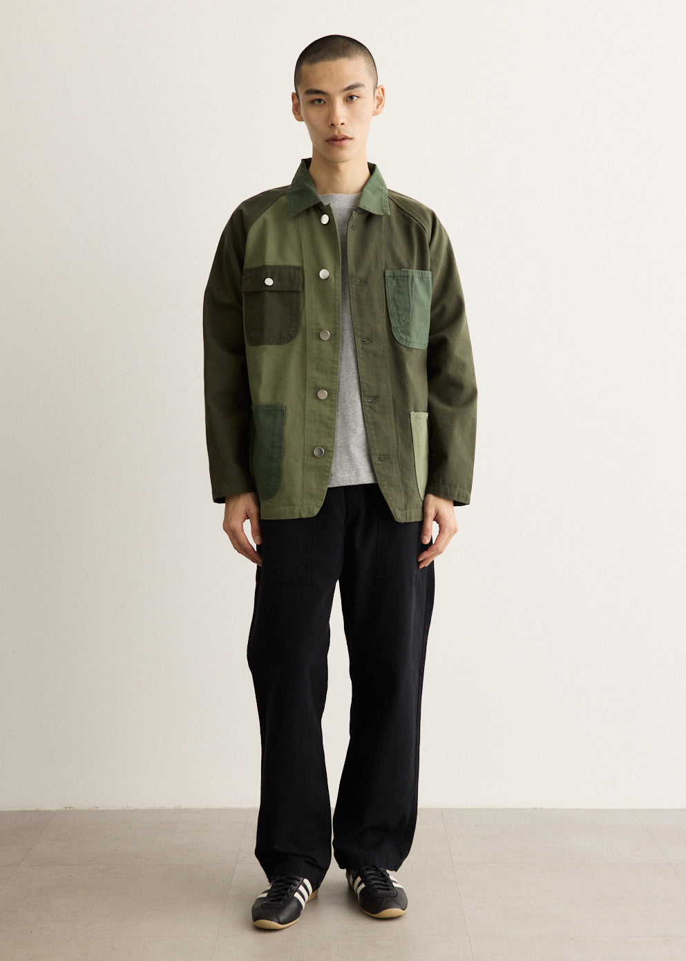 Patchwork Utility Jacket with Organic Cotton Canvas and Four Patch Pockets