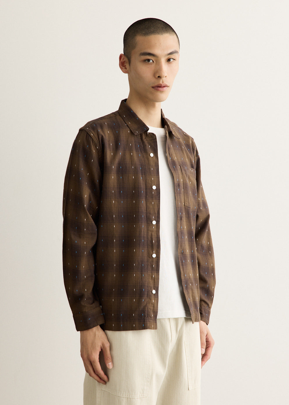 Short-Sleeve Organic Cotton Shirt with Resort Collar and Tonal Embroidery