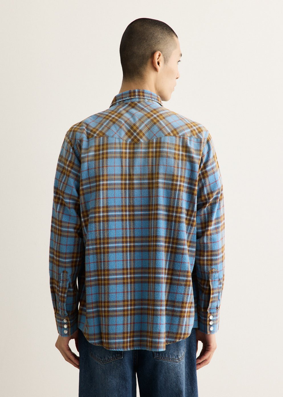 Cotton Flannel Western Shirt with Button Front and Chest Pockets
