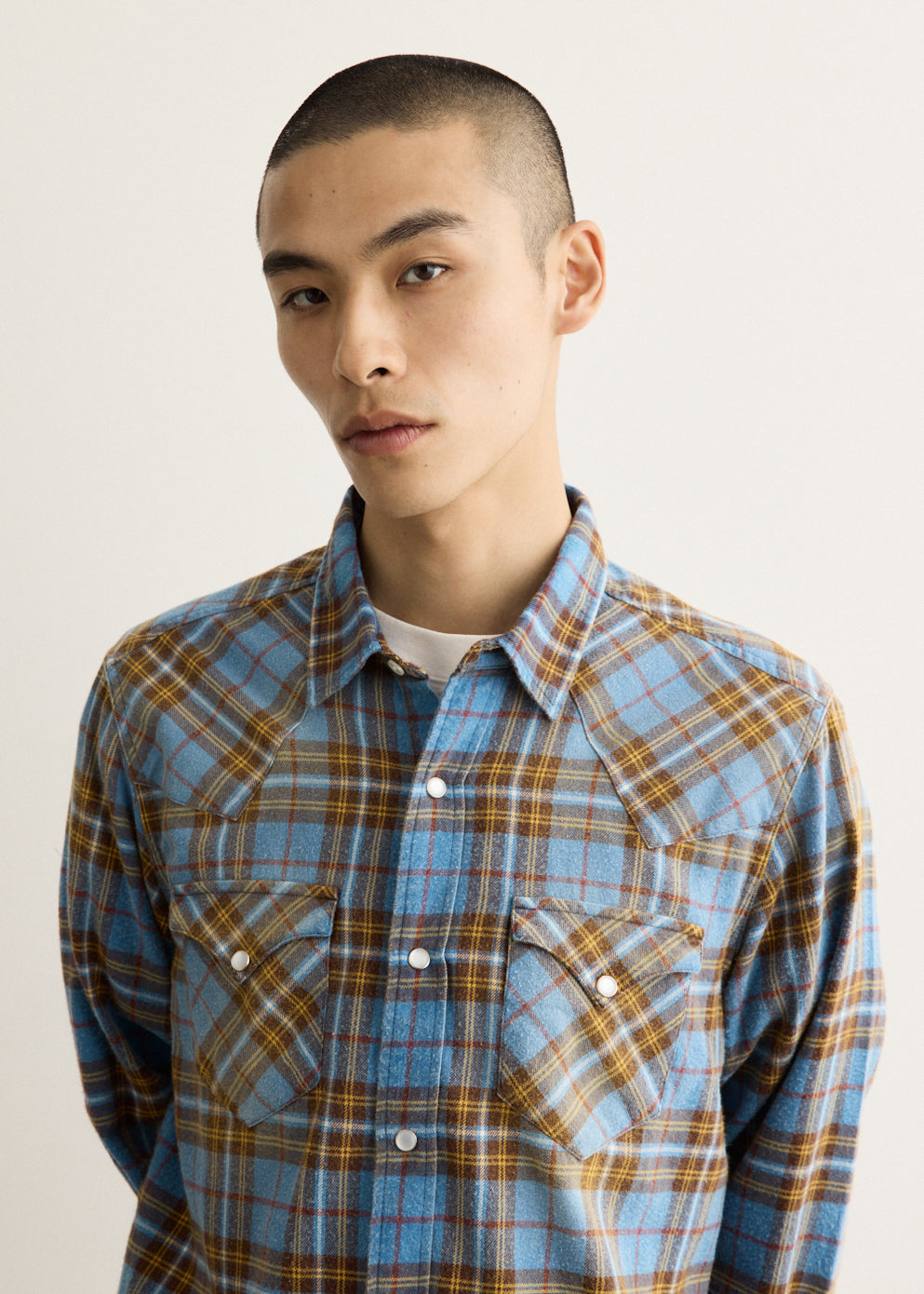 Cotton Flannel Western Shirt with Button Front and Chest Pockets