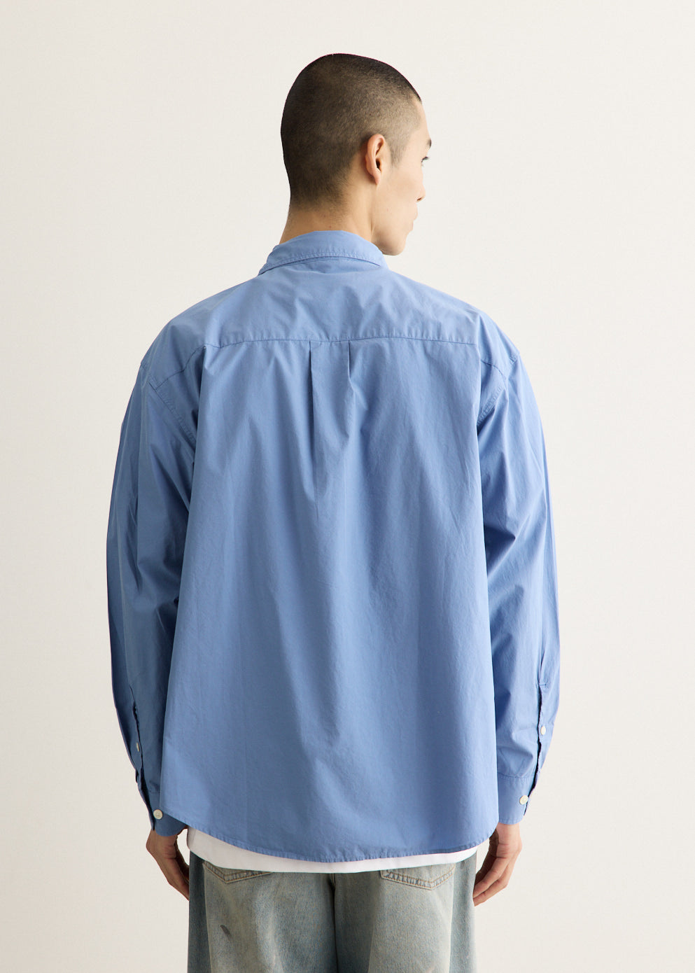 Relaxed-Fit Cotton Poplin Shirt with Spread Collar and Dropped Shoulders