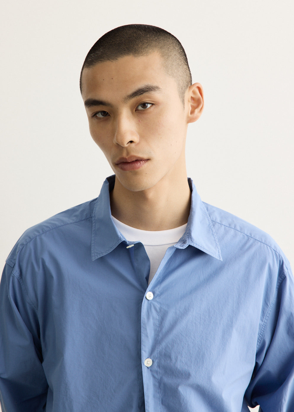 Relaxed-Fit Cotton Poplin Shirt with Spread Collar and Dropped Shoulders