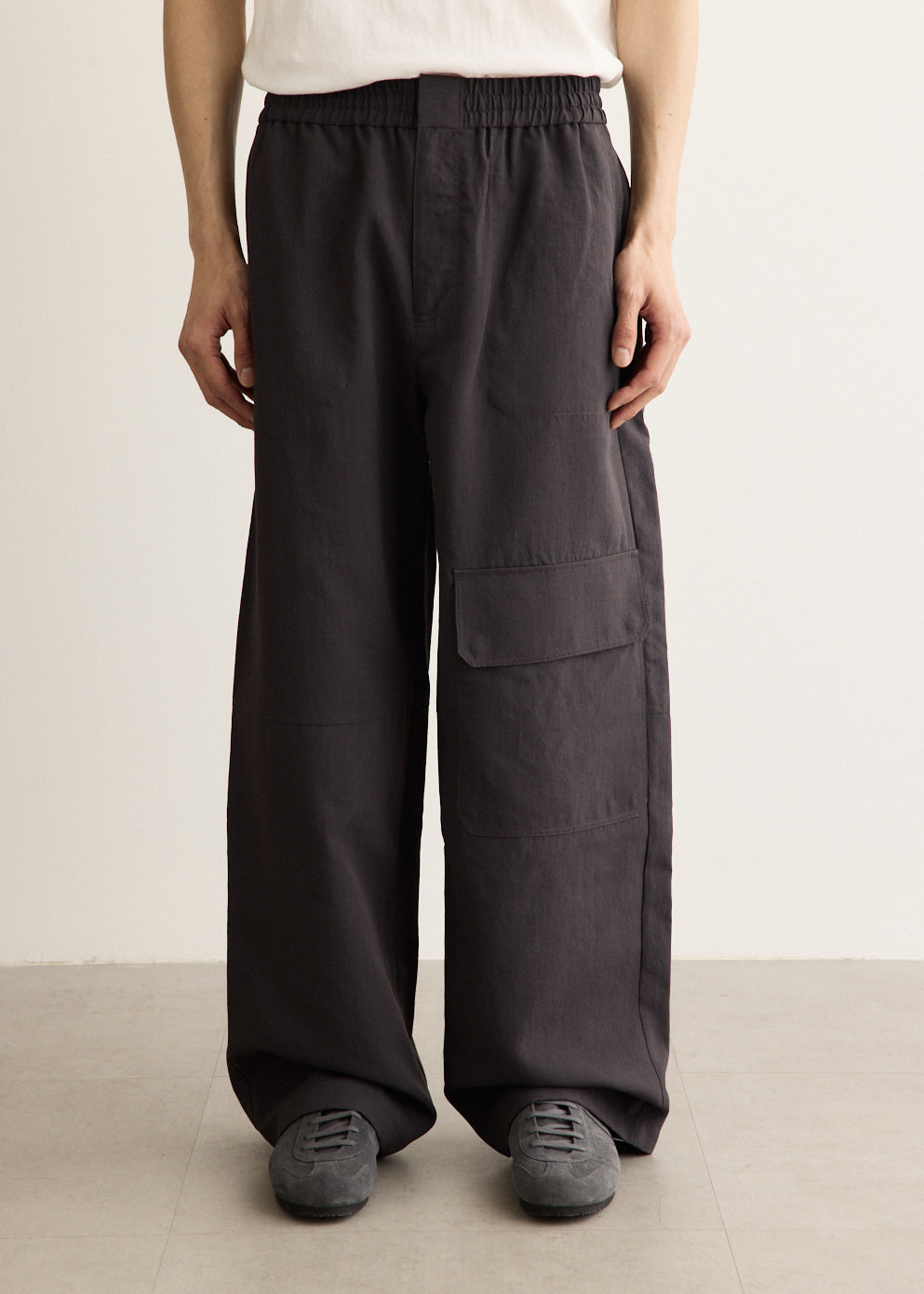 Technical Canvas Cargo Pants with Elasticated Waistband and Water-Repellent Finish