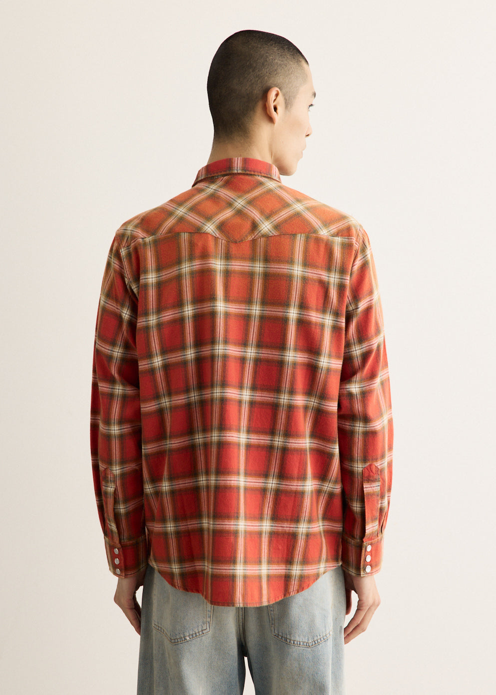 Relaxed Fit Flannel Shirt with Western Yoke and Button Front, Long Sleeves