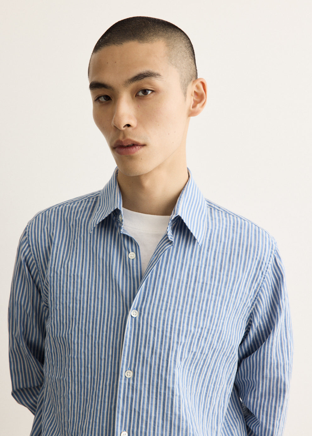 Striped Cotton Button-Down Shirt with Relaxed Fit and Back Yoke