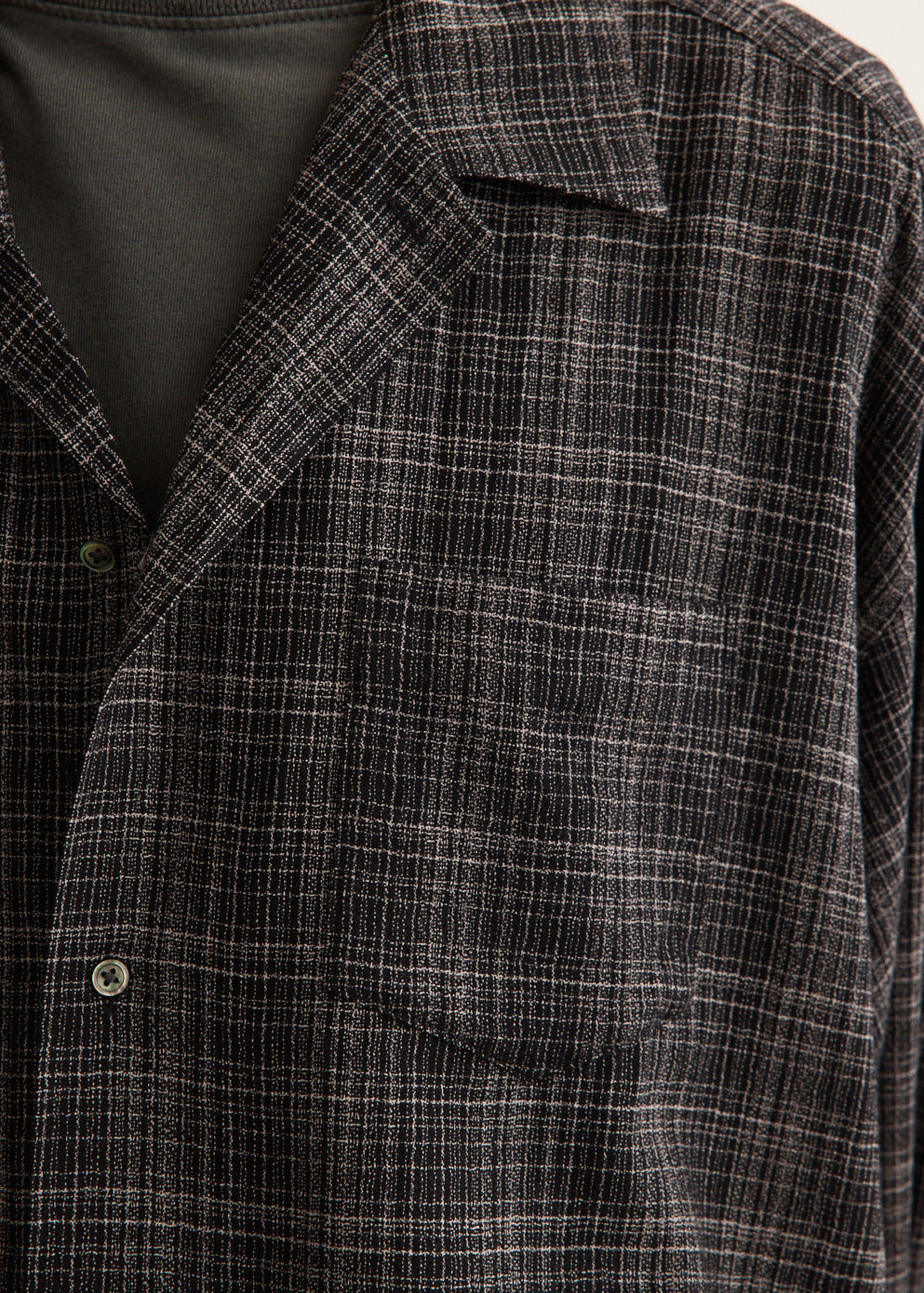 Wool Lawn Check Shirt with Open Collar and Dropped Shoulders, Oversized Fit