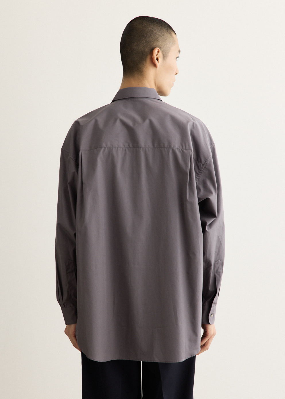 Oversized Cotton Shirt with Band Collar and Dropped Shoulders, Long Sleeves