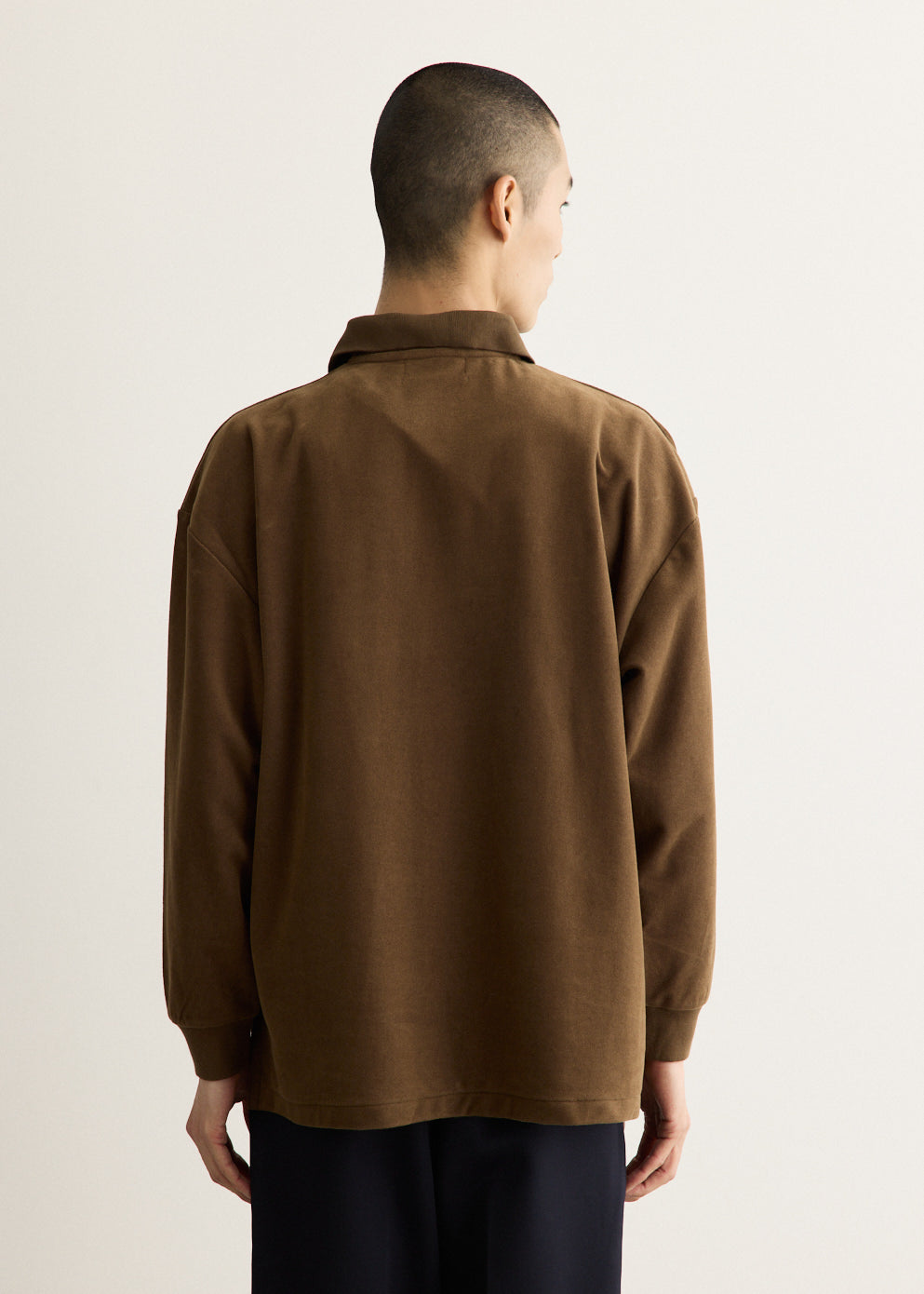 Long Sleeve Polo Shirt with Textured Pique Velour Fabric and Ribbed Cuffs