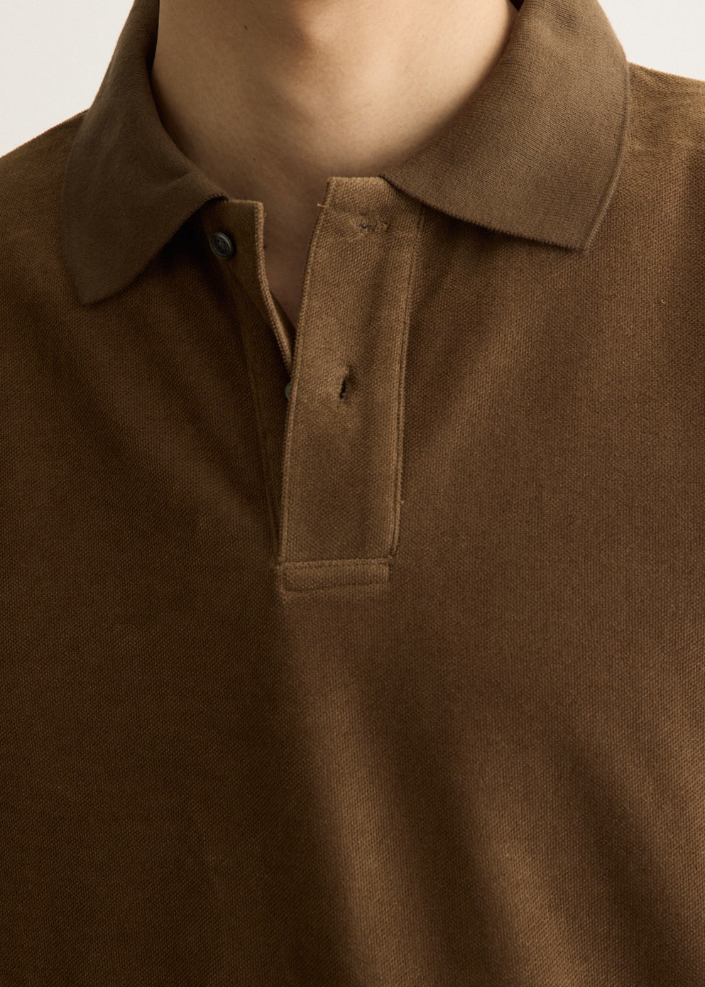 Long Sleeve Polo Shirt with Textured Pique Velour Fabric and Ribbed Cuffs