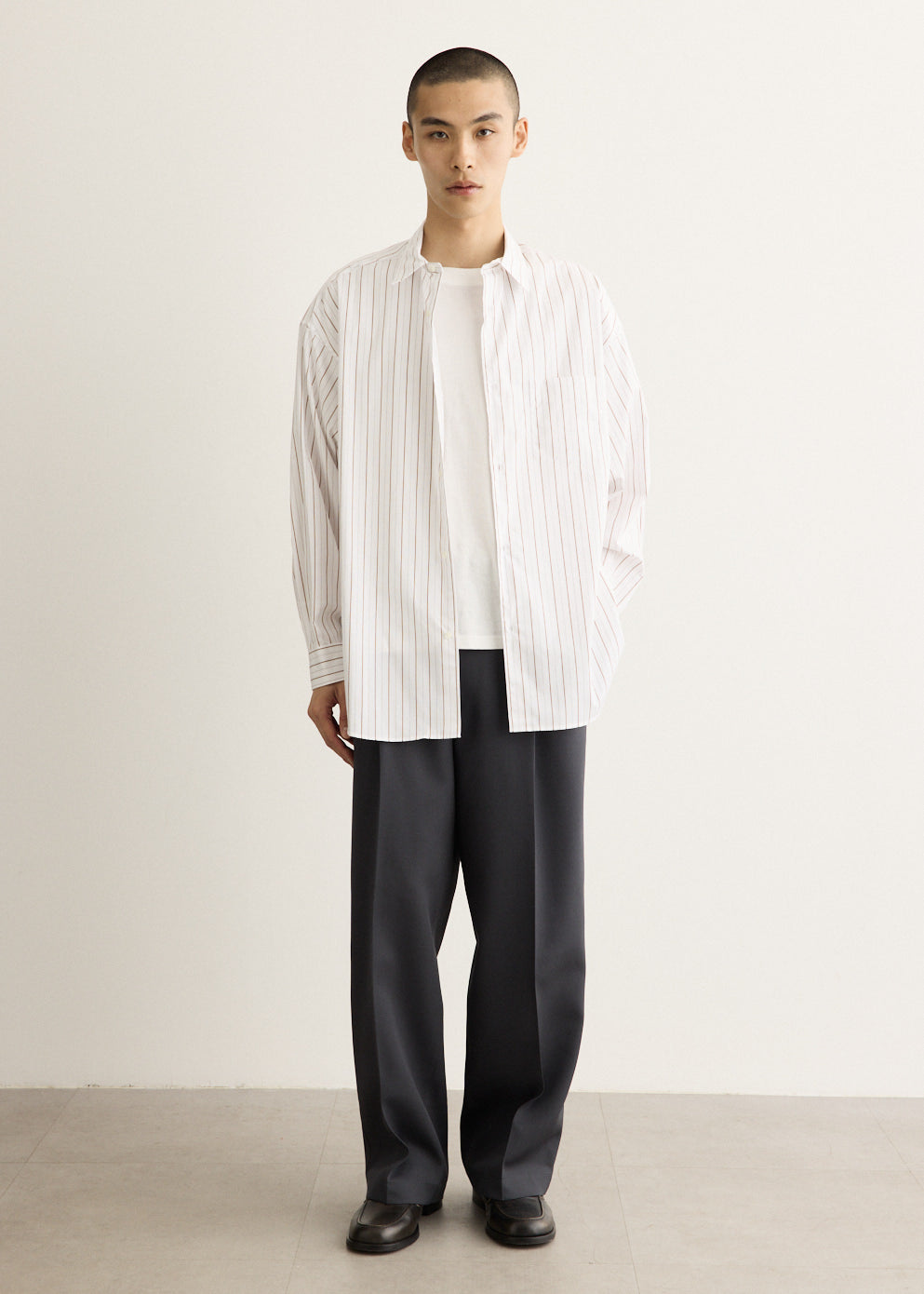 Oversized Striped Broadcloth Shirt with Dropped Shoulders and Button-Down Collar