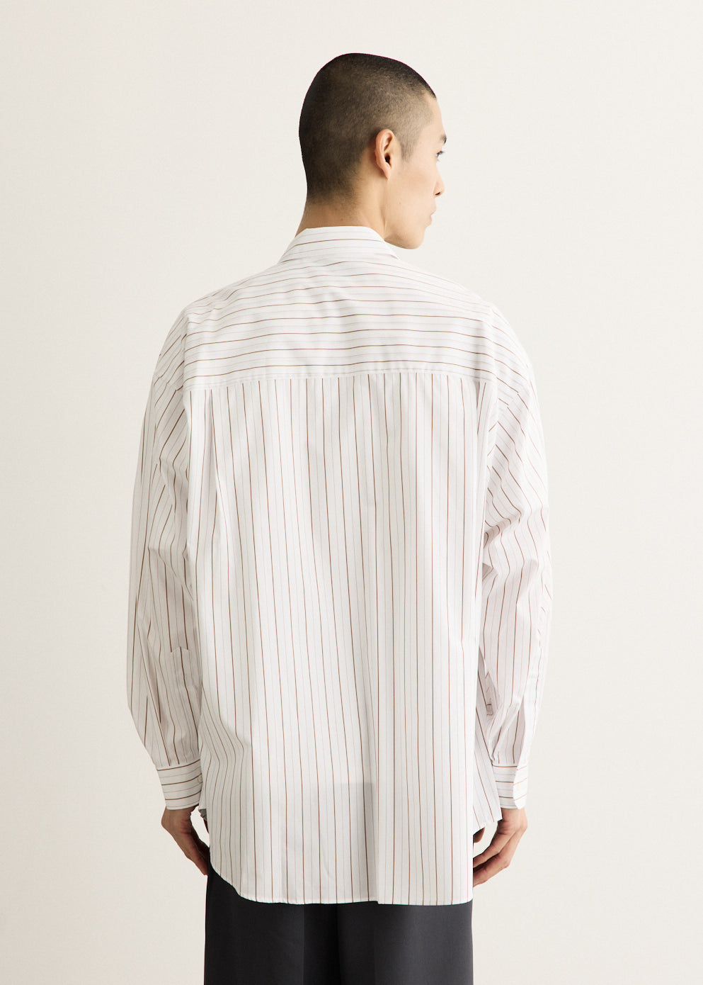 Oversized Striped Broadcloth Shirt with Dropped Shoulders and Button-Down Collar