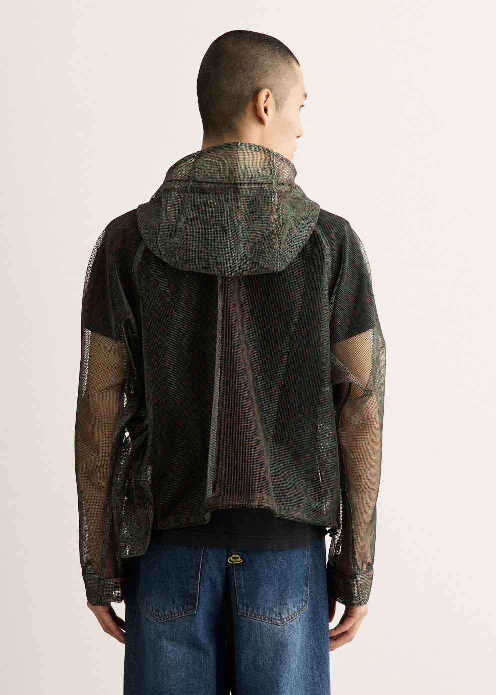 Hooded Mesh Jacket with Graphic Print and Water-Resistant Treatment