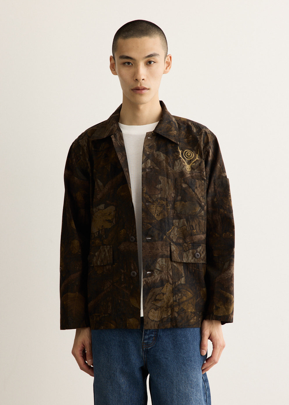 Camouflage Button-Down Shirt with Relaxed Fit and Chest Pocket