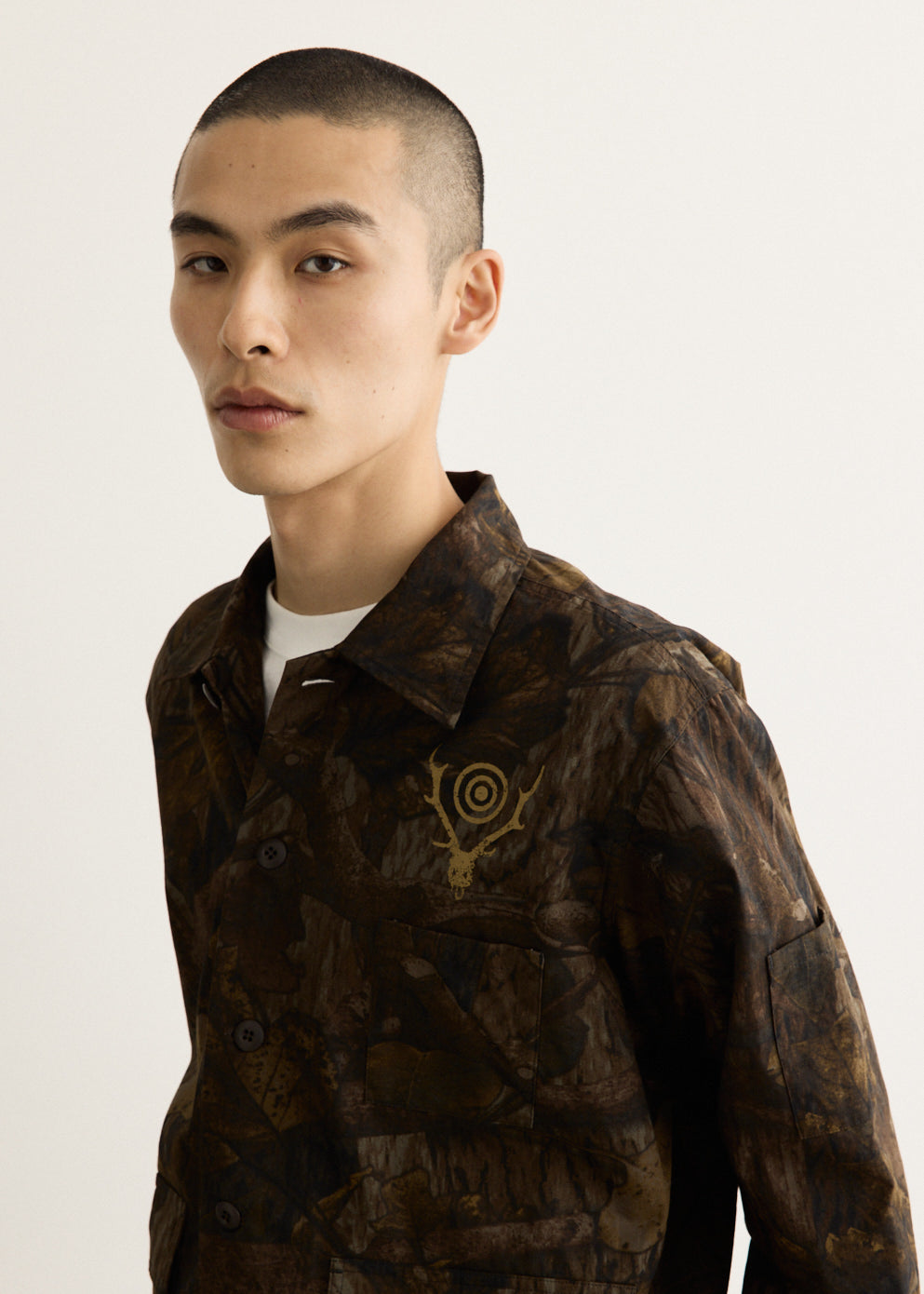Camouflage Button-Down Shirt with Relaxed Fit and Chest Pocket