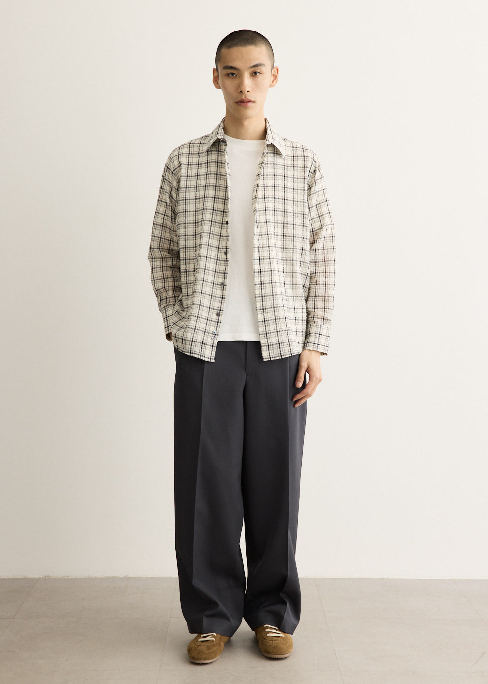 Check Pattern Cotton Blend Shirt with Long Sleeves and Relaxed Fit
