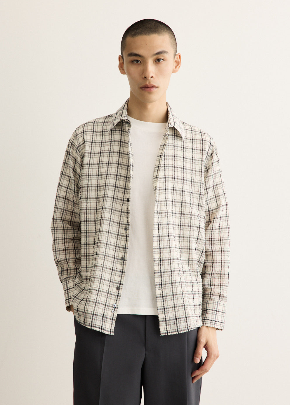 Check Pattern Cotton Blend Shirt with Long Sleeves and Relaxed Fit