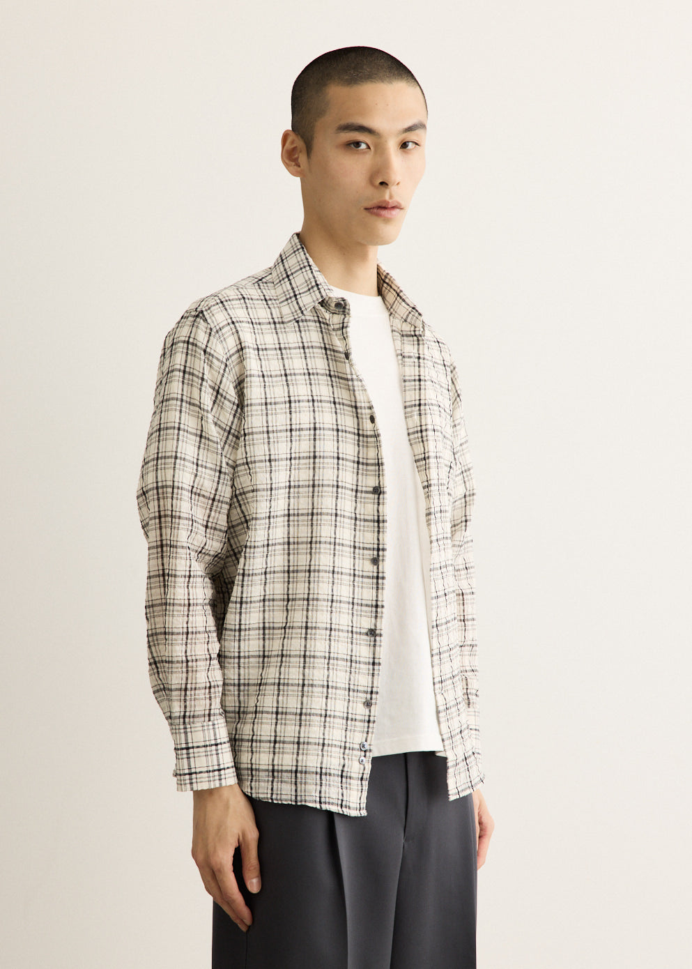 Check Pattern Cotton Blend Shirt with Long Sleeves and Relaxed Fit
