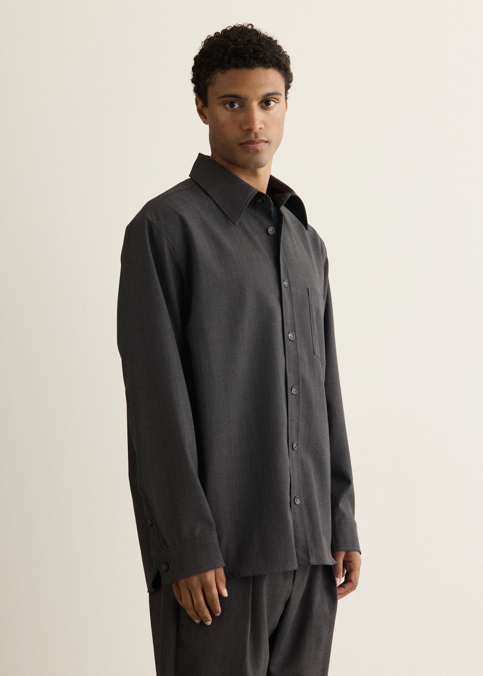 Wool Blend Check Overshirt with Buttoned Cuffs and Chest Pocket