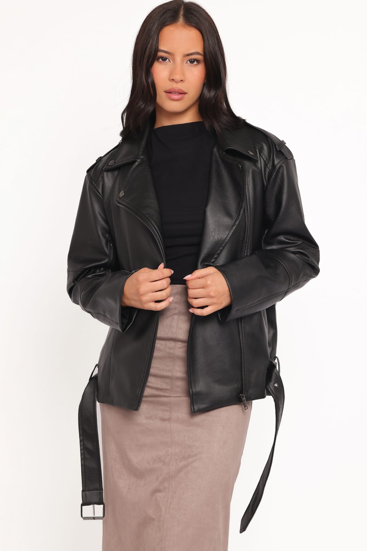 Petal and Pup USA OUTERWEAR Parsons Oversized Faux Leather Moto Jacket - Black