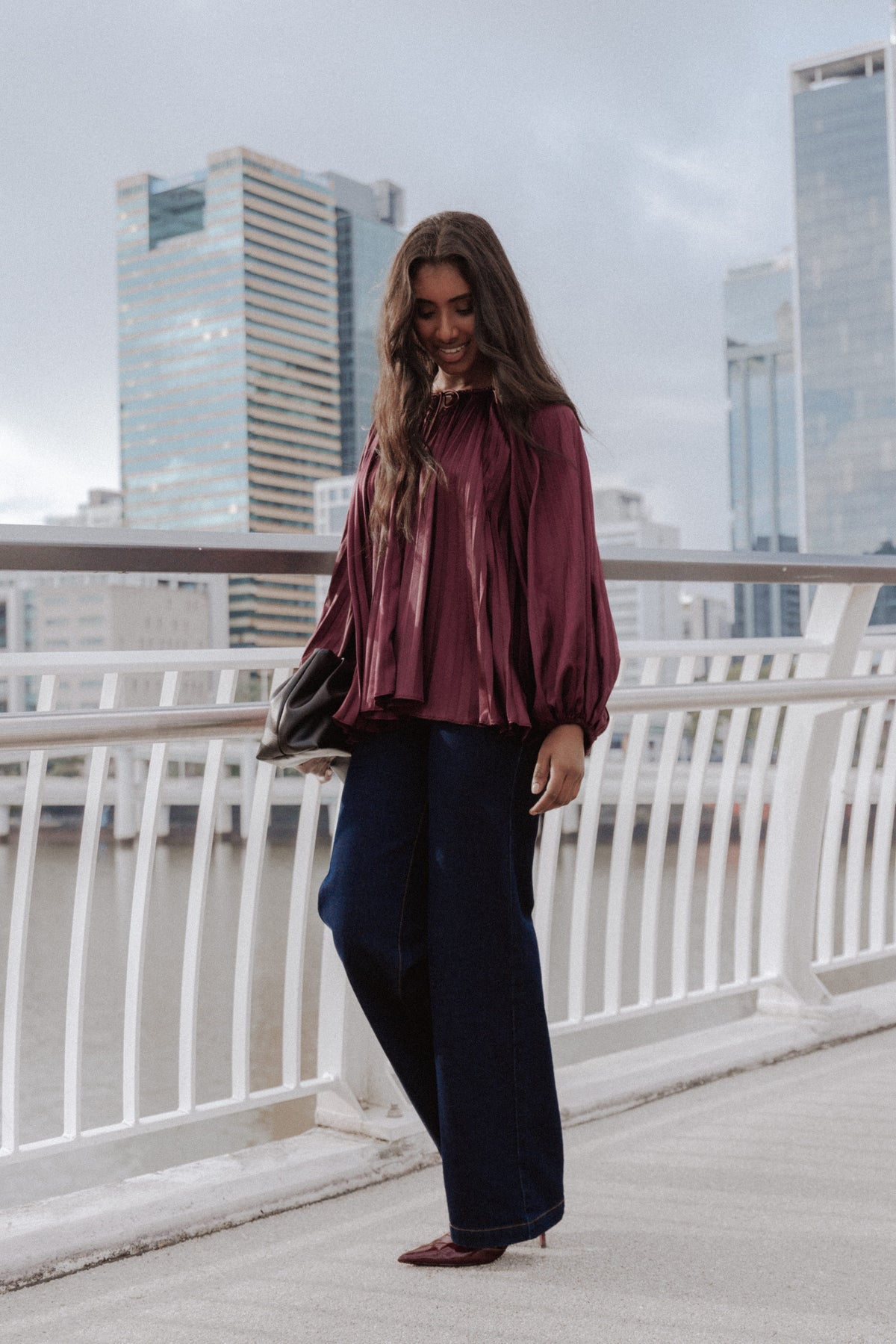 TOPS Marshall Pleated Top - Burgundy