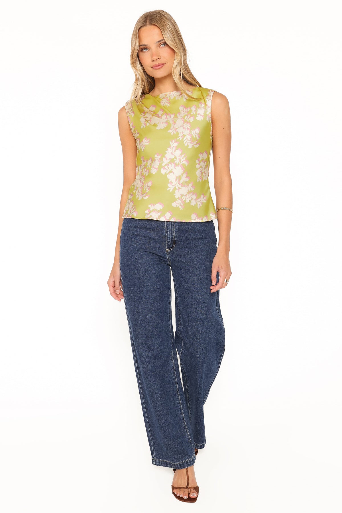 TOPS Richards Top - Green Rum Floral