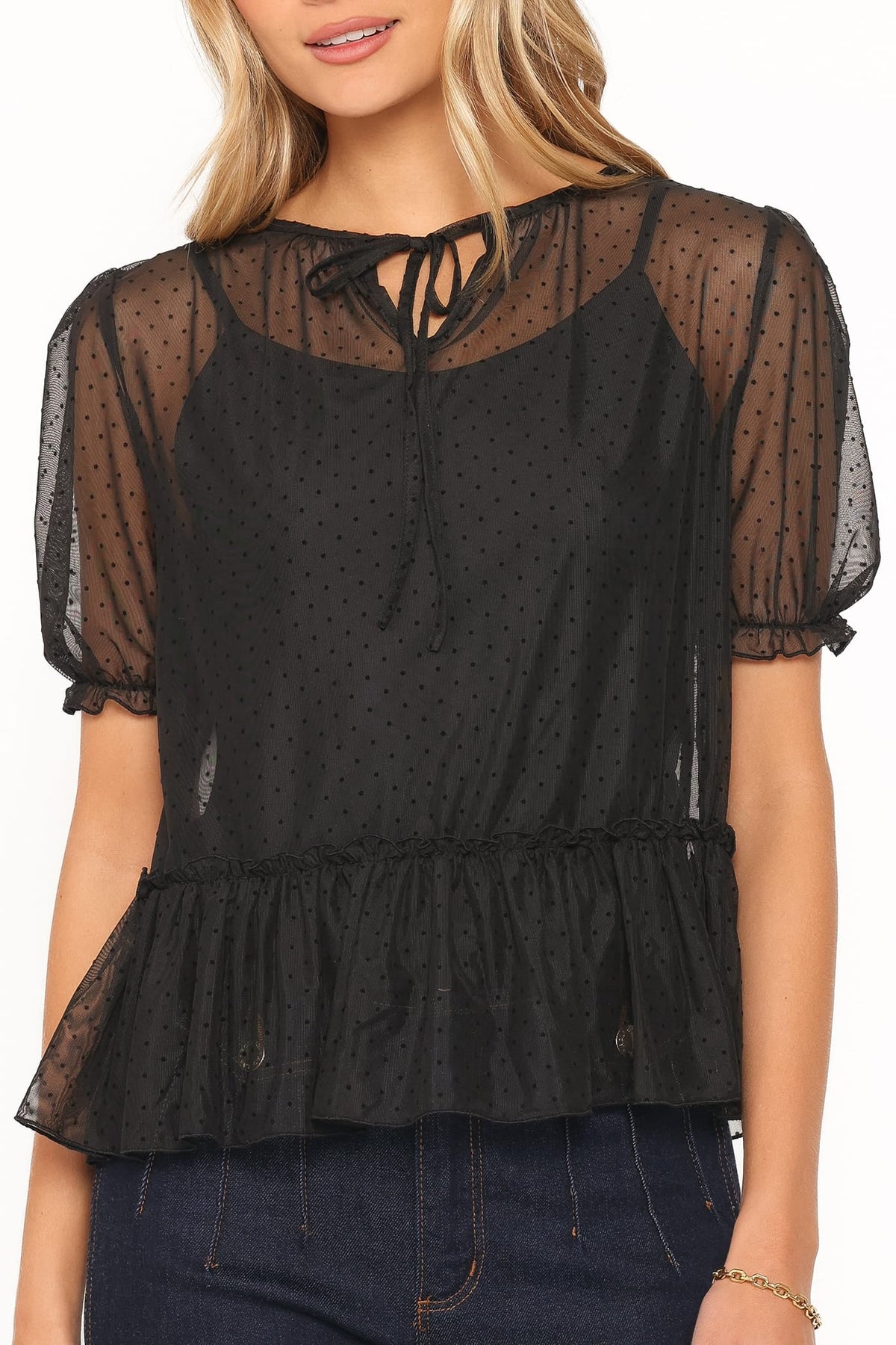 TOPS Ryan Tiered Sheer Top - Black