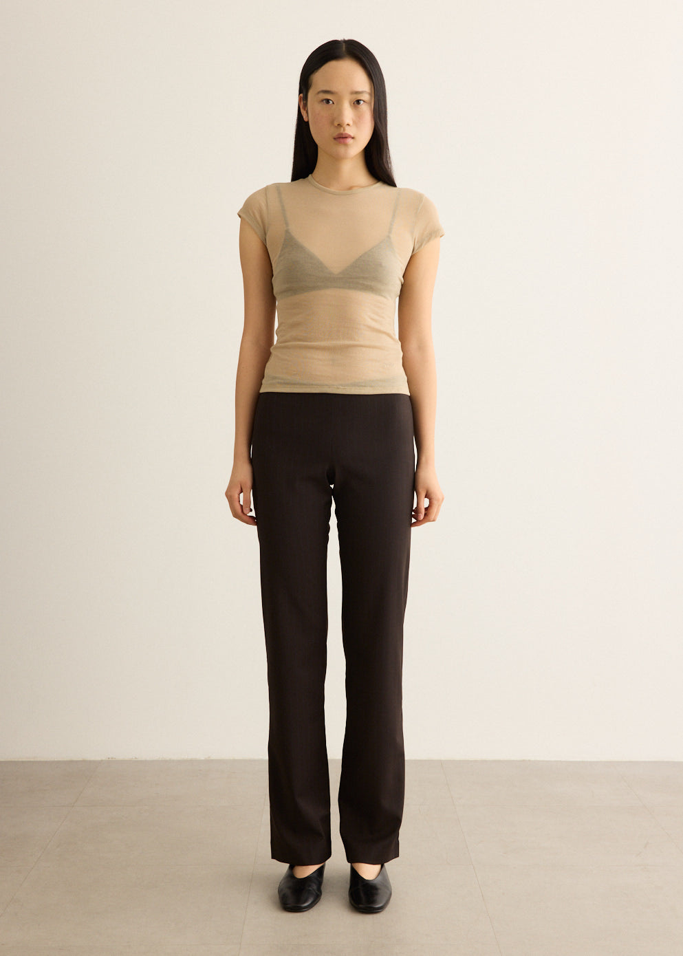 Pinstripe Wool Blend Suit Pants with High-Rise Waist and Straight-Leg Cut