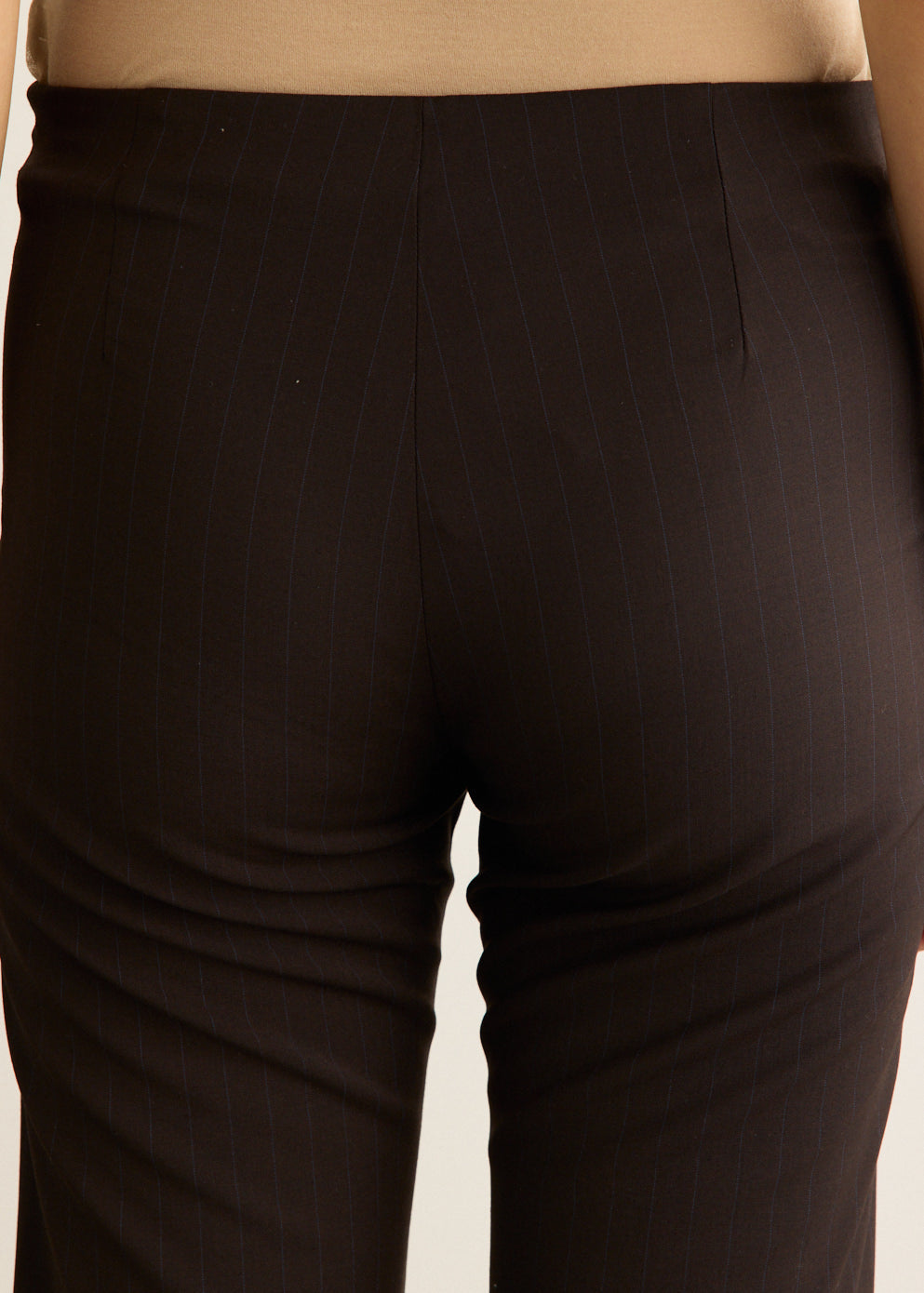 Pinstripe Wool Blend Suit Pants with High-Rise Waist and Straight-Leg Cut