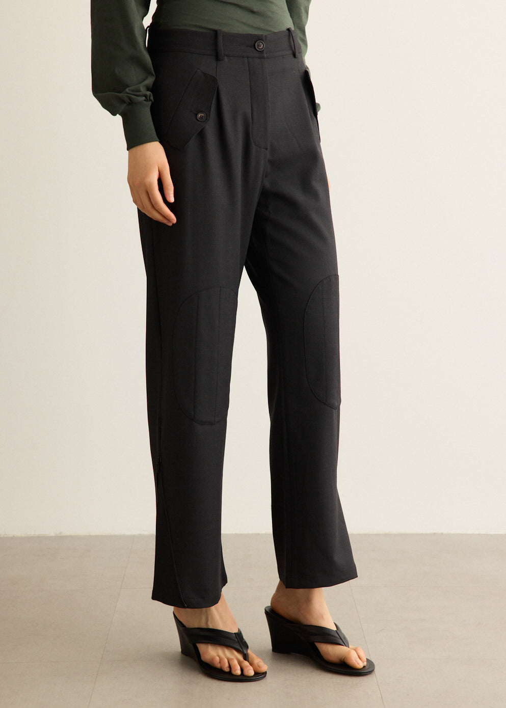 Pleated Trousers with Wrinkle-Resistant Suiting and Side Zip Hem, Low-Rise Fit