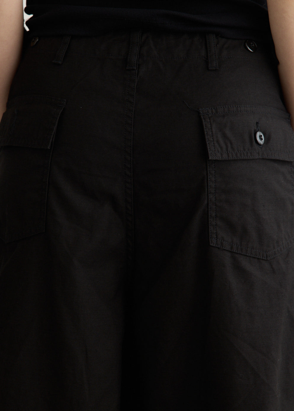 Wide Leg Cotton Drill Pants with Drawstring Waistband and Oversized Pockets