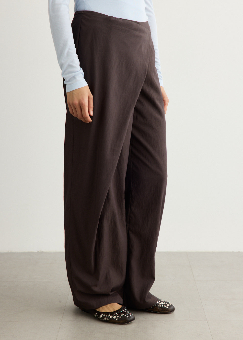 Wide-Leg Wrap Pants with Extended Pleat Detail and Relaxed Fit