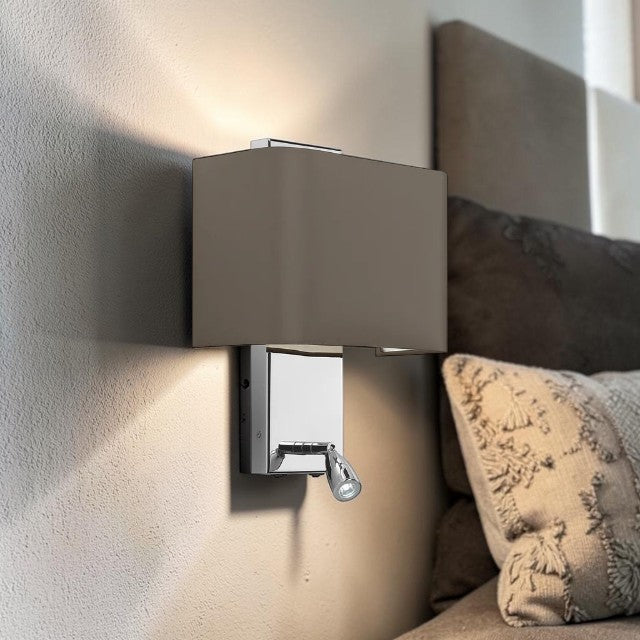 Dual Function, Wall Light with Fabric Shade and Integrated Reading Light
