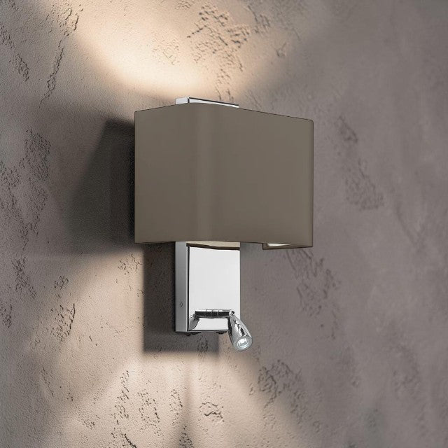 Dual Function, Wall Light with Fabric Shade and Integrated Reading Light