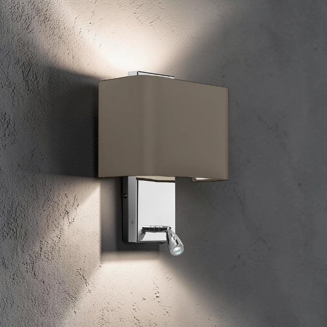 Dual Function, Wall Light with Fabric Shade and Integrated Reading Light