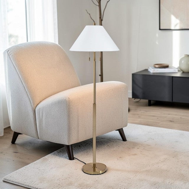 Gold Floor Lamp with Empire Shade and Pull Chain Switch