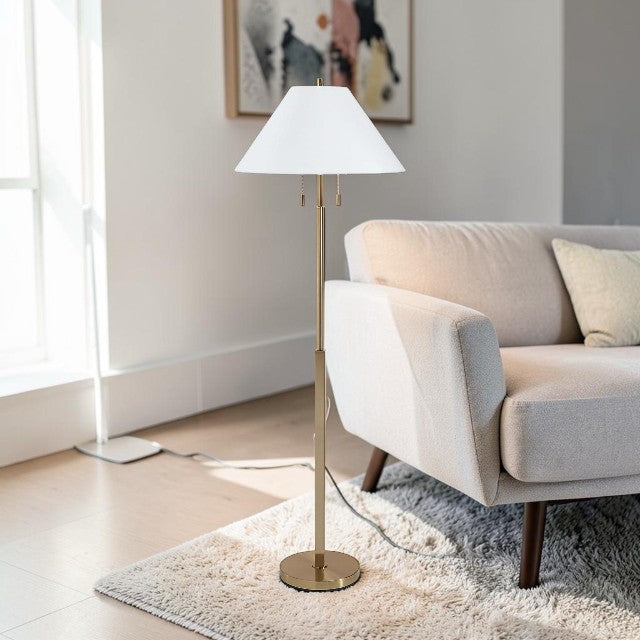 Gold Floor Lamp with Empire Shade and Pull Chain Switch