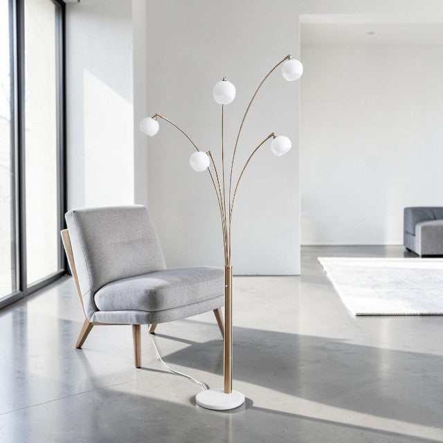 Modern 5 Light, Arc Floor Lamp with Glass Globes and Marble Base