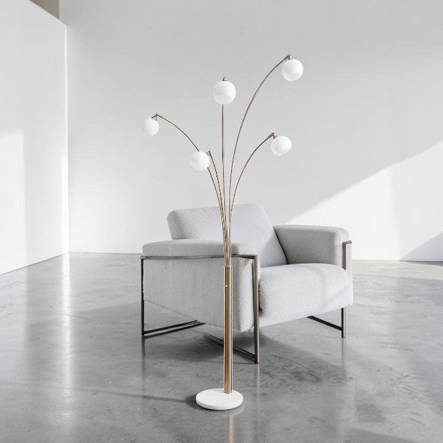 Modern 5 Light, Arc Floor Lamp with Glass Globes and Marble Base