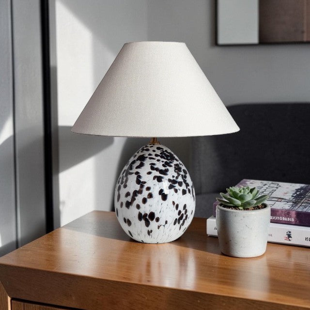 Decorative Glass, Table Lamp with Speckled Base and Fabric Shade