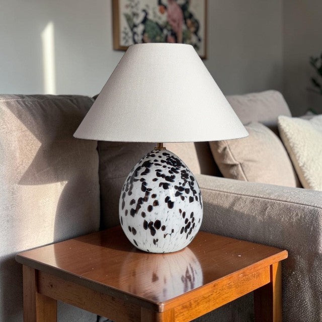 Decorative Glass, Table Lamp with Speckled Base and Fabric Shade