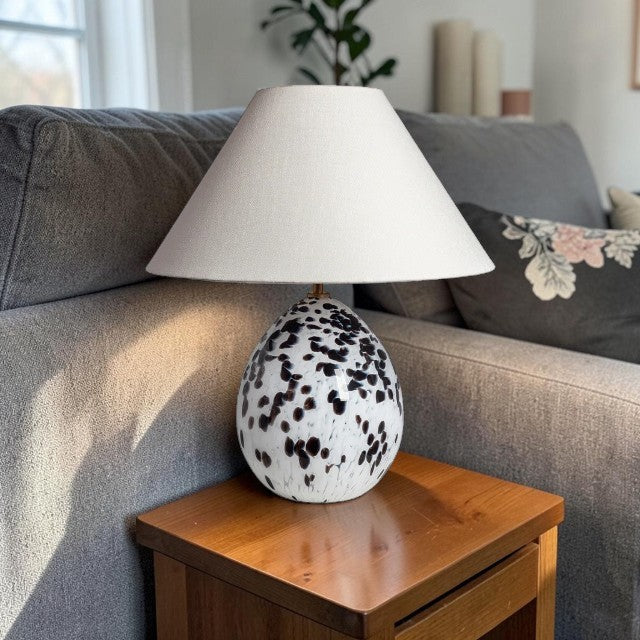 Decorative Glass, Table Lamp with Speckled Base and Fabric Shade