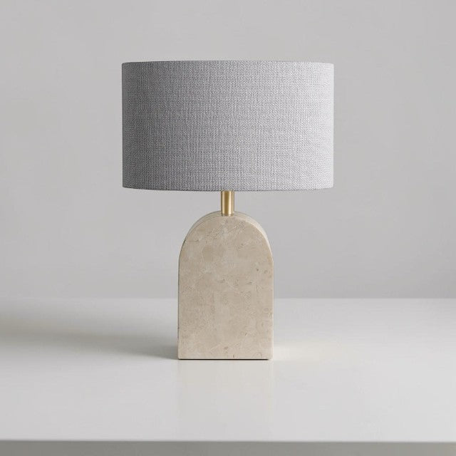 Ivory Marble, Table Lamp with Brass Accent and Drum Shade