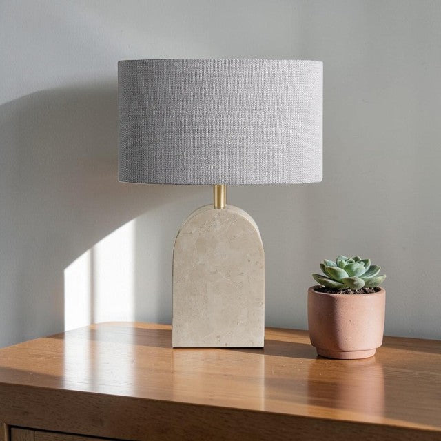 Ivory Marble, Table Lamp with Brass Accent and Drum Shade