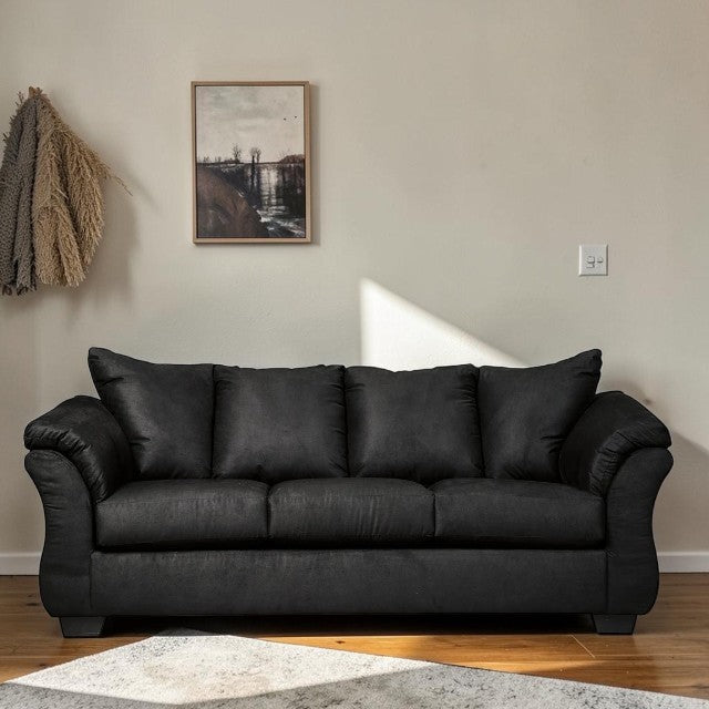 Contemporary Black, Upholstered Sofa with Pillow Top Arms