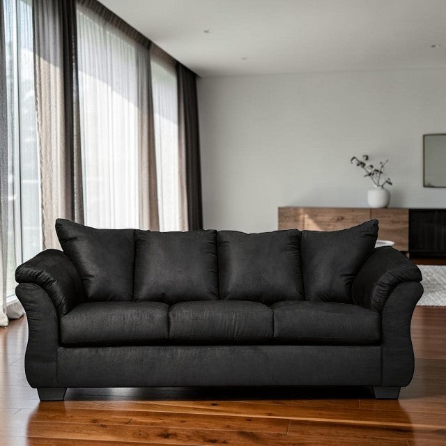 Contemporary Black, Upholstered Sofa with Pillow Top Arms