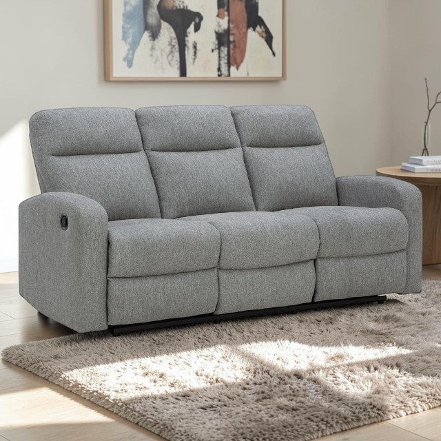 Gray Fabric, Reclining Sofa with Dual Recliners and Plush Cushions