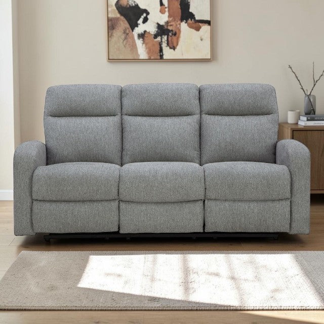 Gray Fabric, Reclining Sofa with Dual Recliners and Plush Cushions