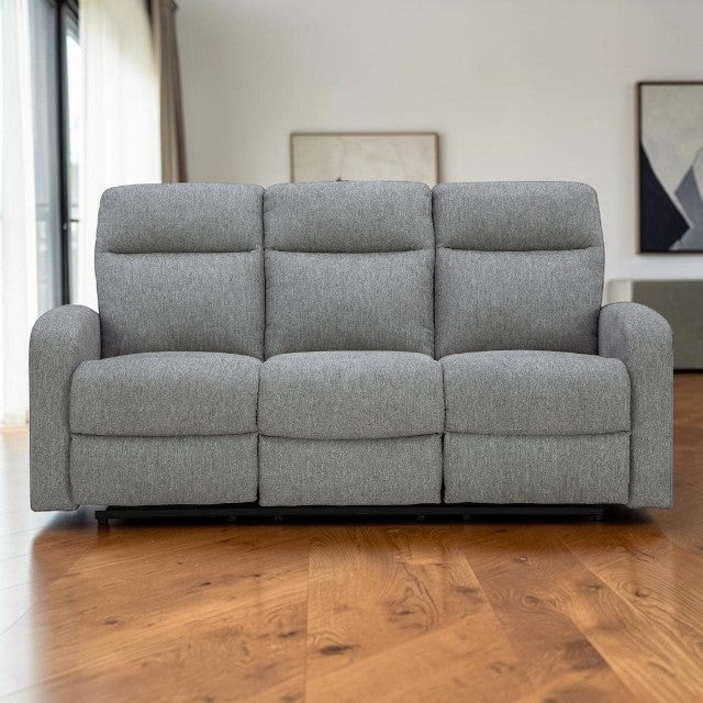 Gray Fabric, Reclining Sofa with Dual Recliners and Plush Cushions