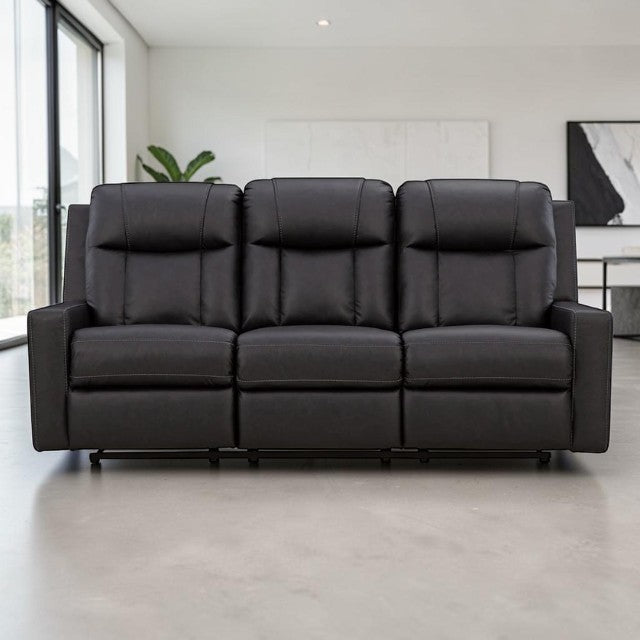 Black Faux Leather, Reclining Sofa with Plush Cushioning